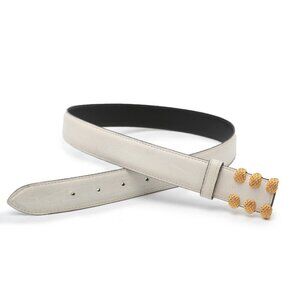 Vintage TILLA Leather Belt White Gold Studded Claw Pin Buckle Italy 80s Retro